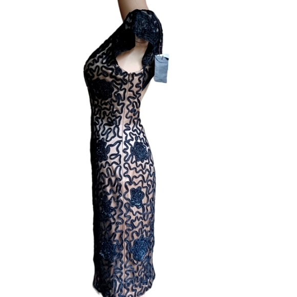 Sue Wong Beaded Black Dress Crochet Flowers 4 - Picture 10 of 12